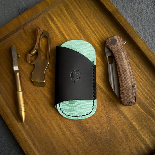 EDC Pocket Organizer for Knife, Pen & Prybar Tool - Black & Mint(Lizard Embossed)