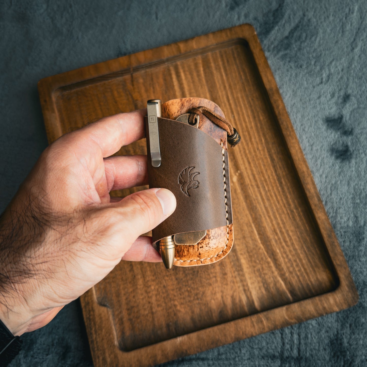 EDC-Taschen-Organizer (natürliches Buttero- und Appaloosa-Sky-Leder)