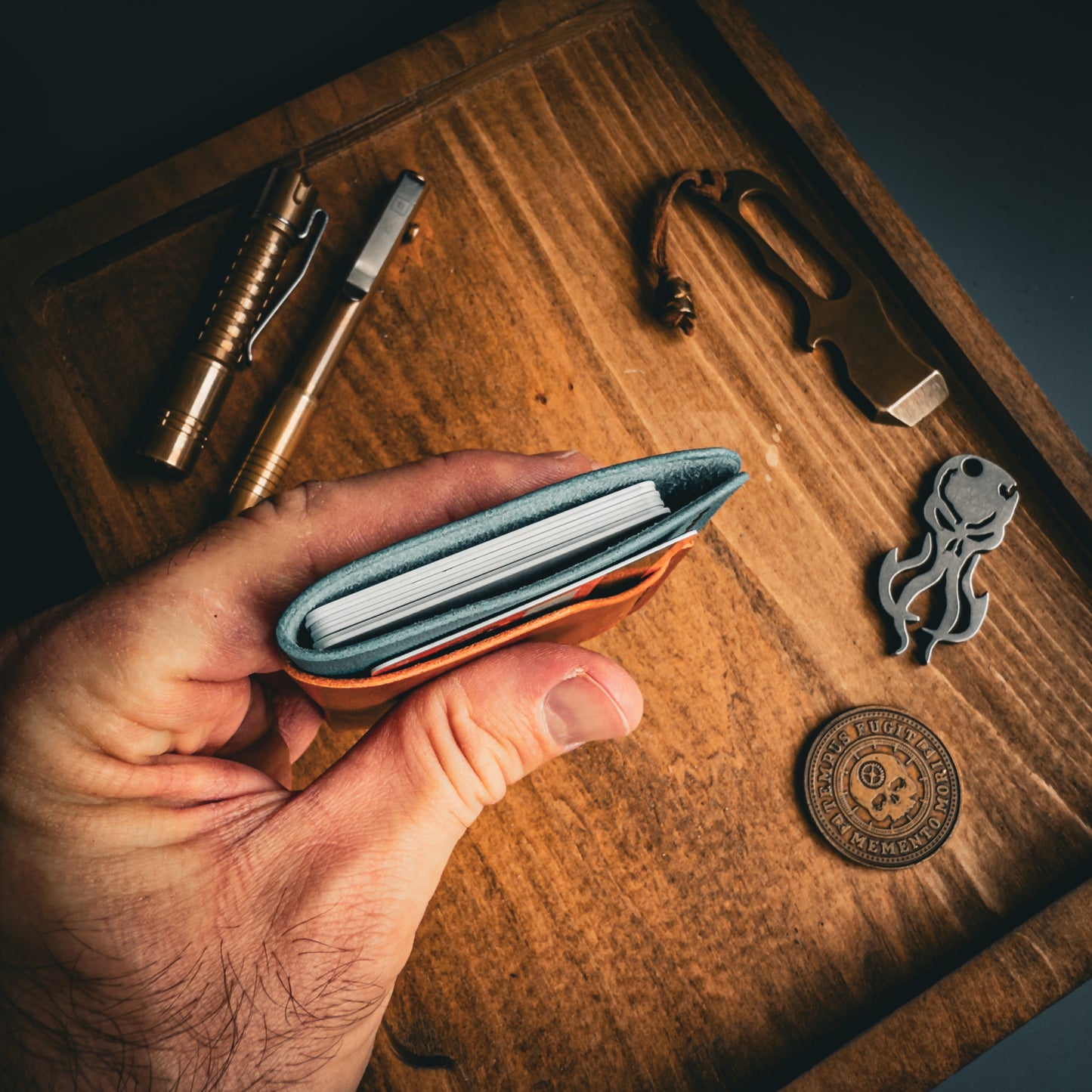 Light Brown and Blue Leather Wallet