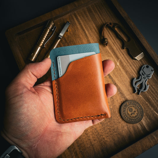 Light Brown and Blue Leather Wallet