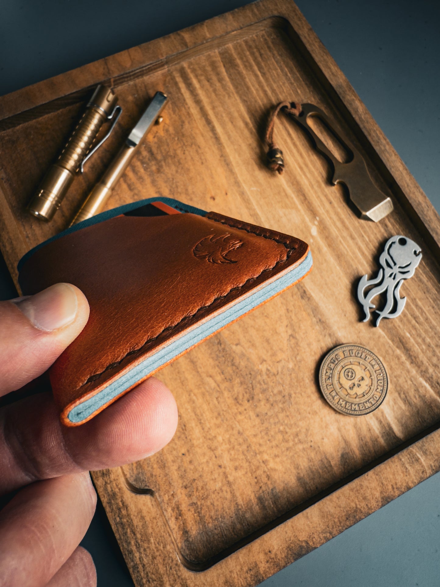 Light Brown and Blue Leather Wallet