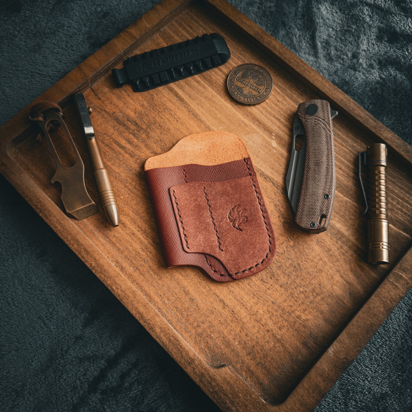 Two-Tone Rustic Brown Leather Edc Pocket Organizer