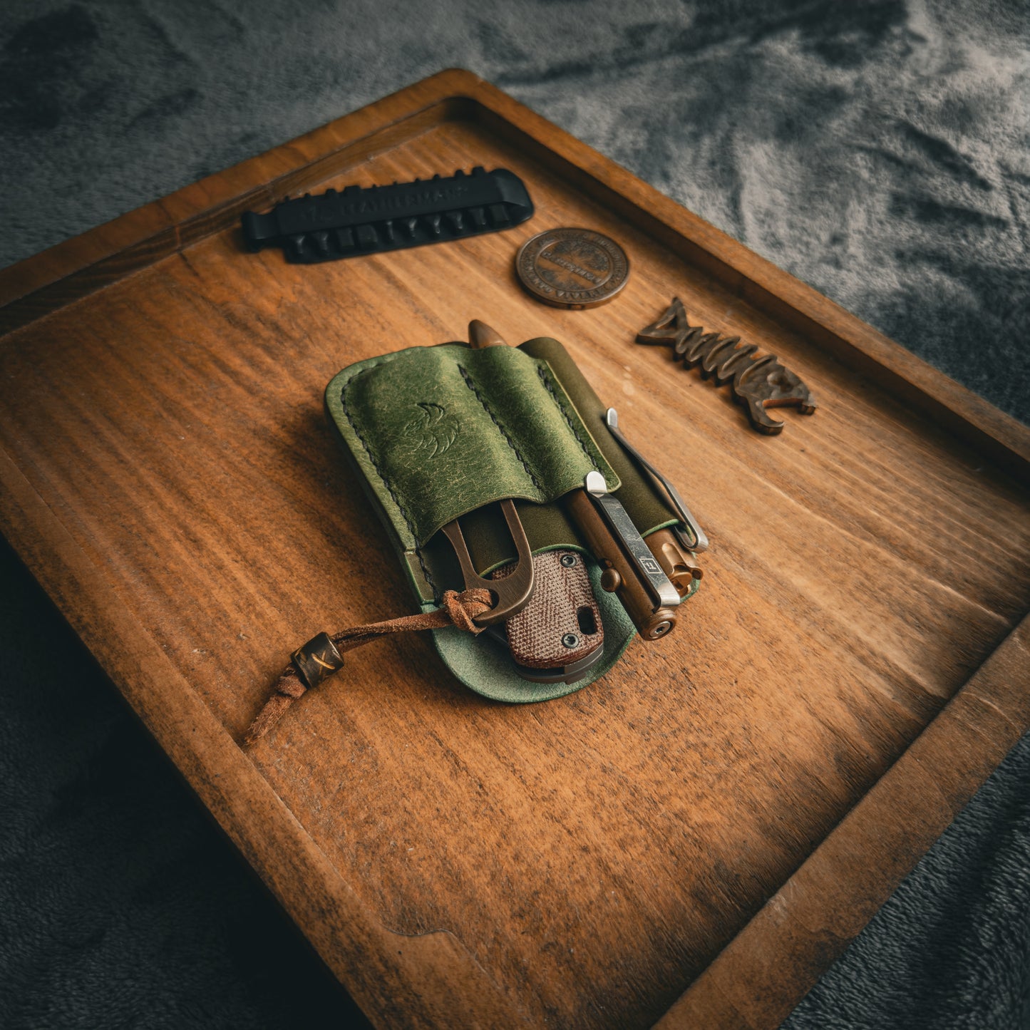 Two-Tone Olive Green Leather Edc Pocket Organizer