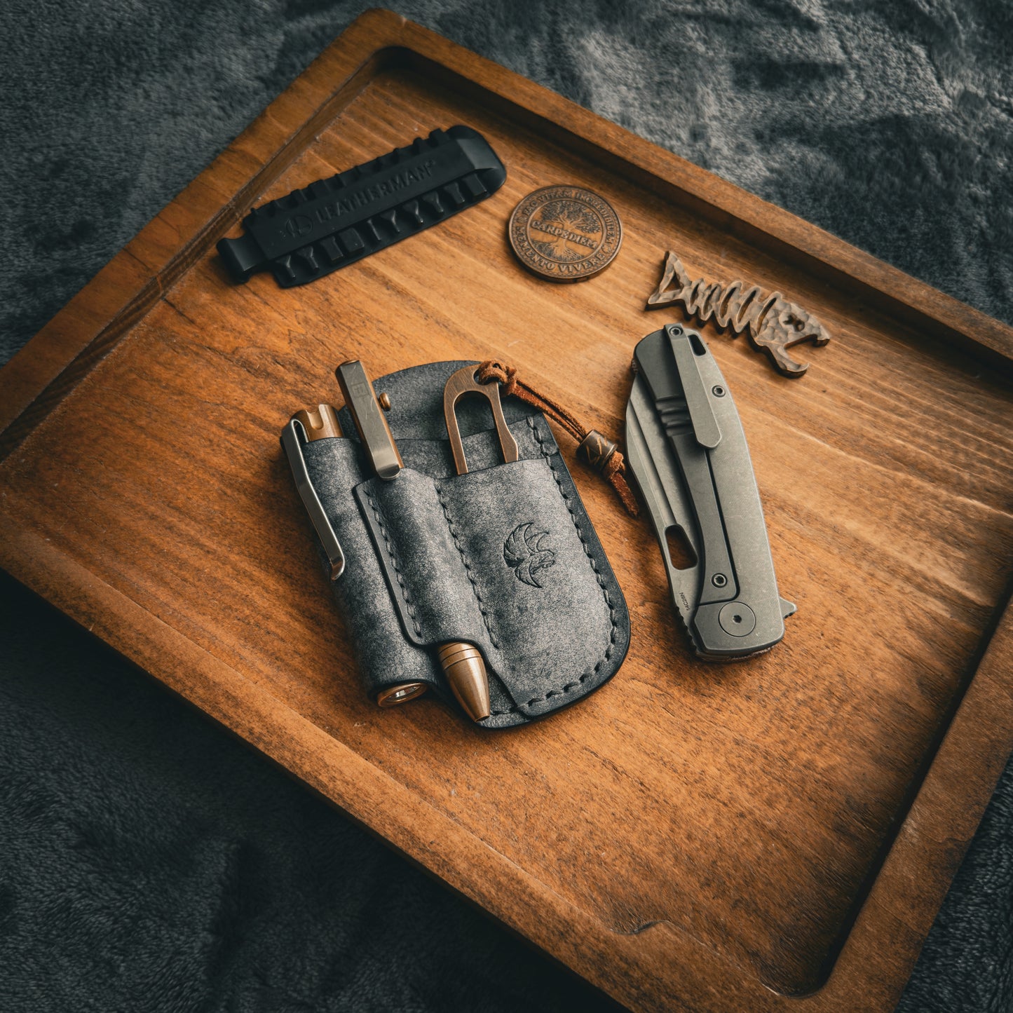 Stone Grey Leather Edc Pocket Organizer