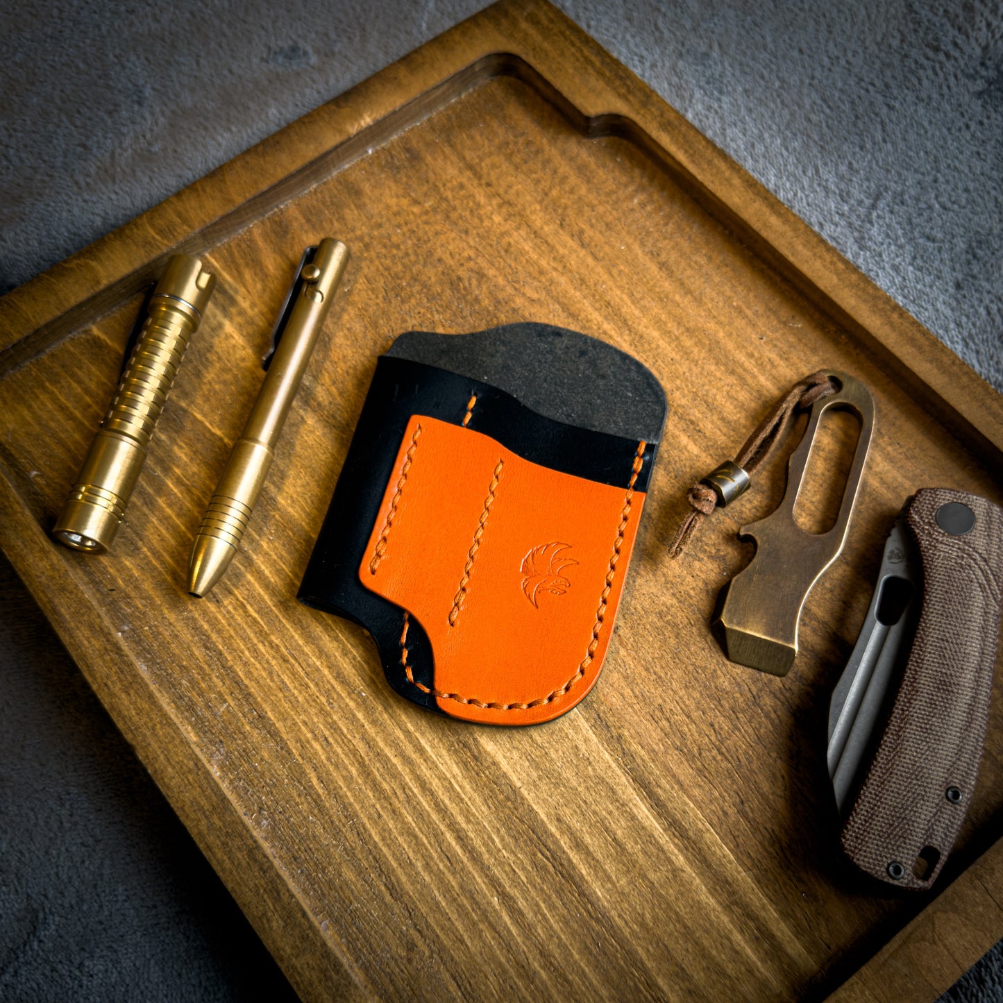 Black & Orange Leather Edc Pocket Organizer
