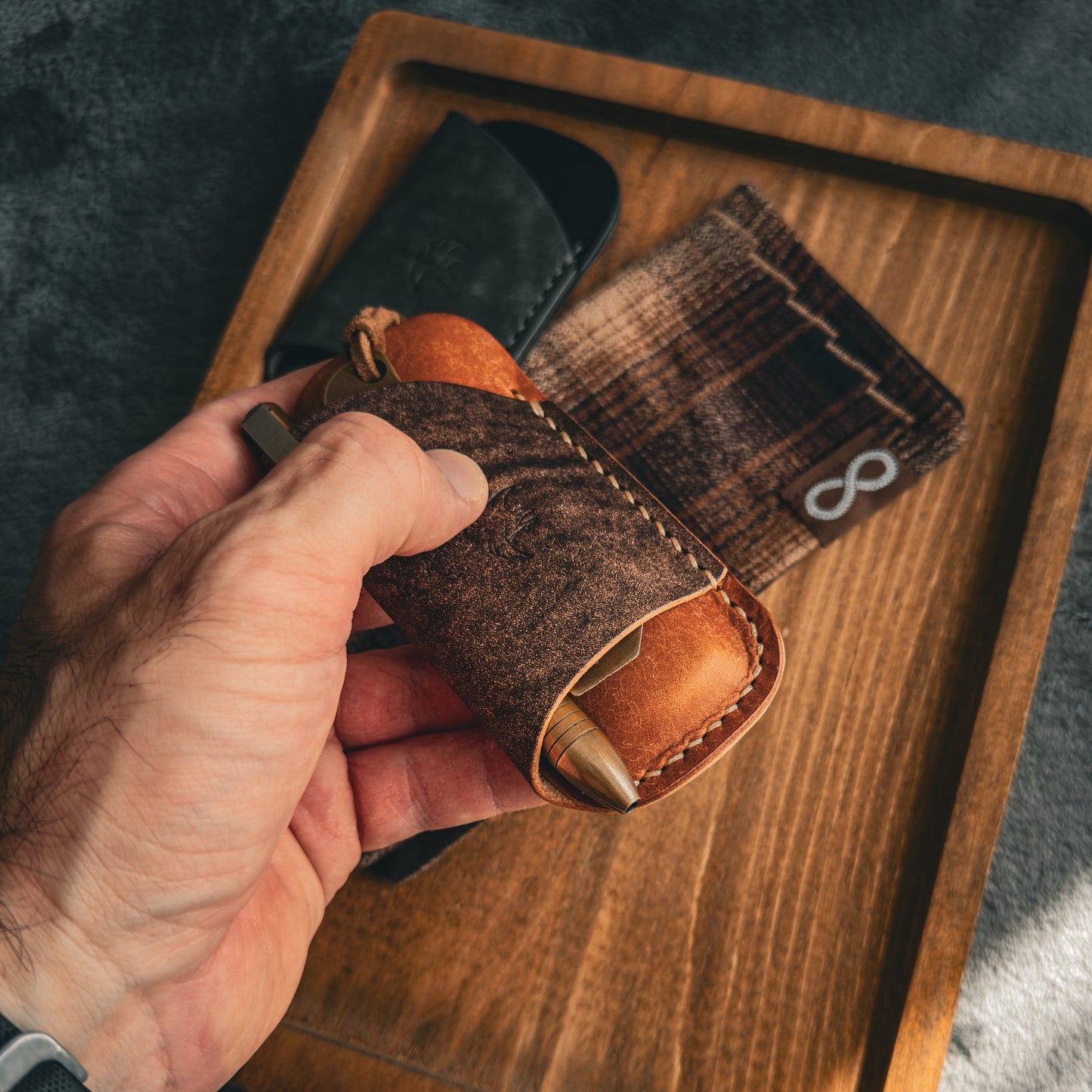 EDC-Taschen-Organizer (natürliches Buttero- und Appaloosa-Sky-Leder)