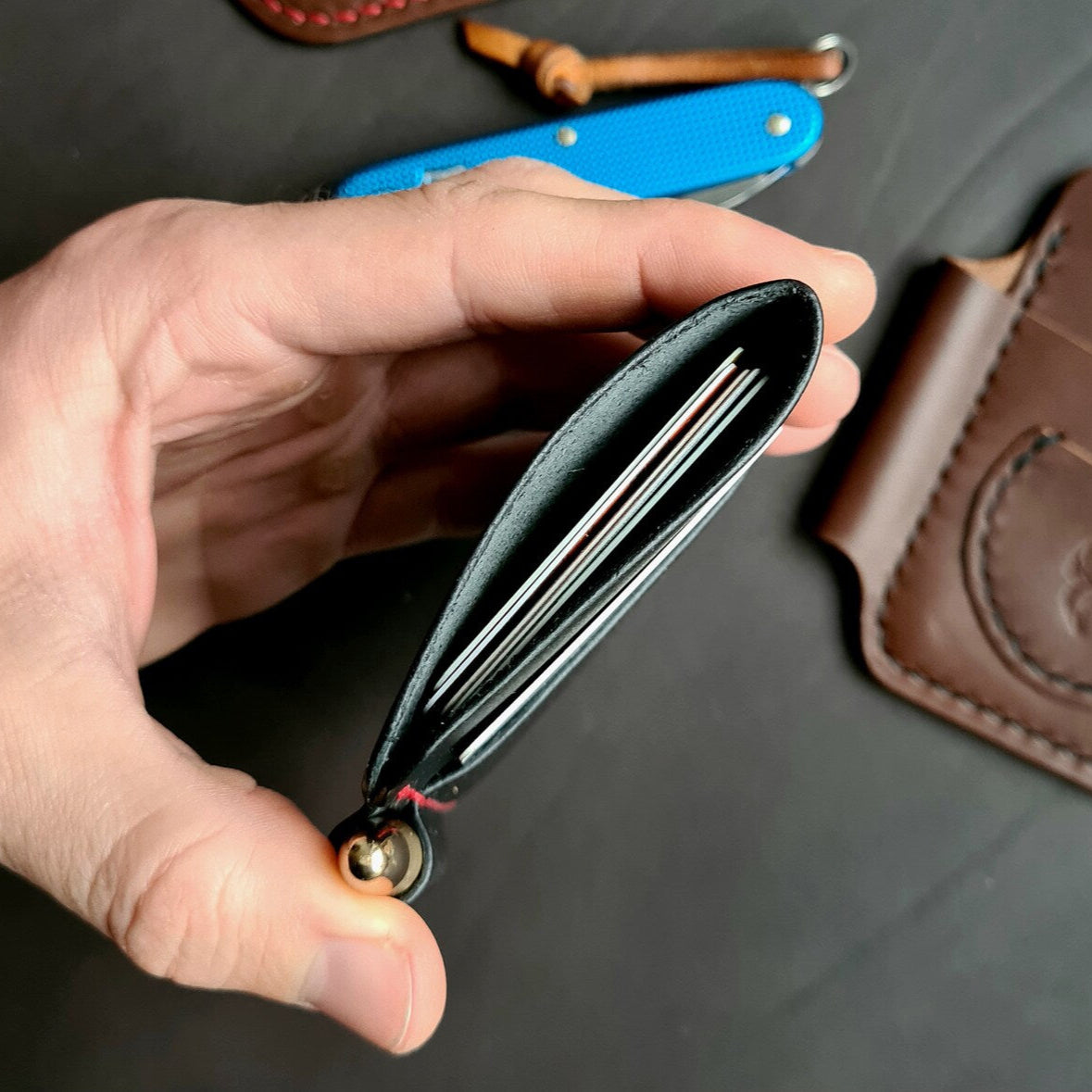 EDC leather Wallet With Slot for a Fisher Space Pen