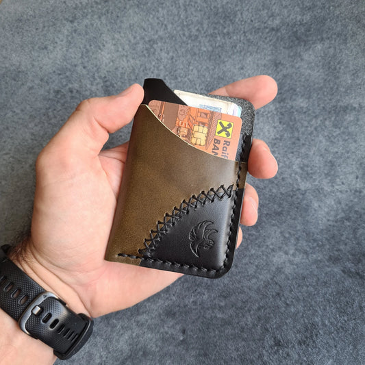 Black & Olive Green Minimalist Leather Wallet
