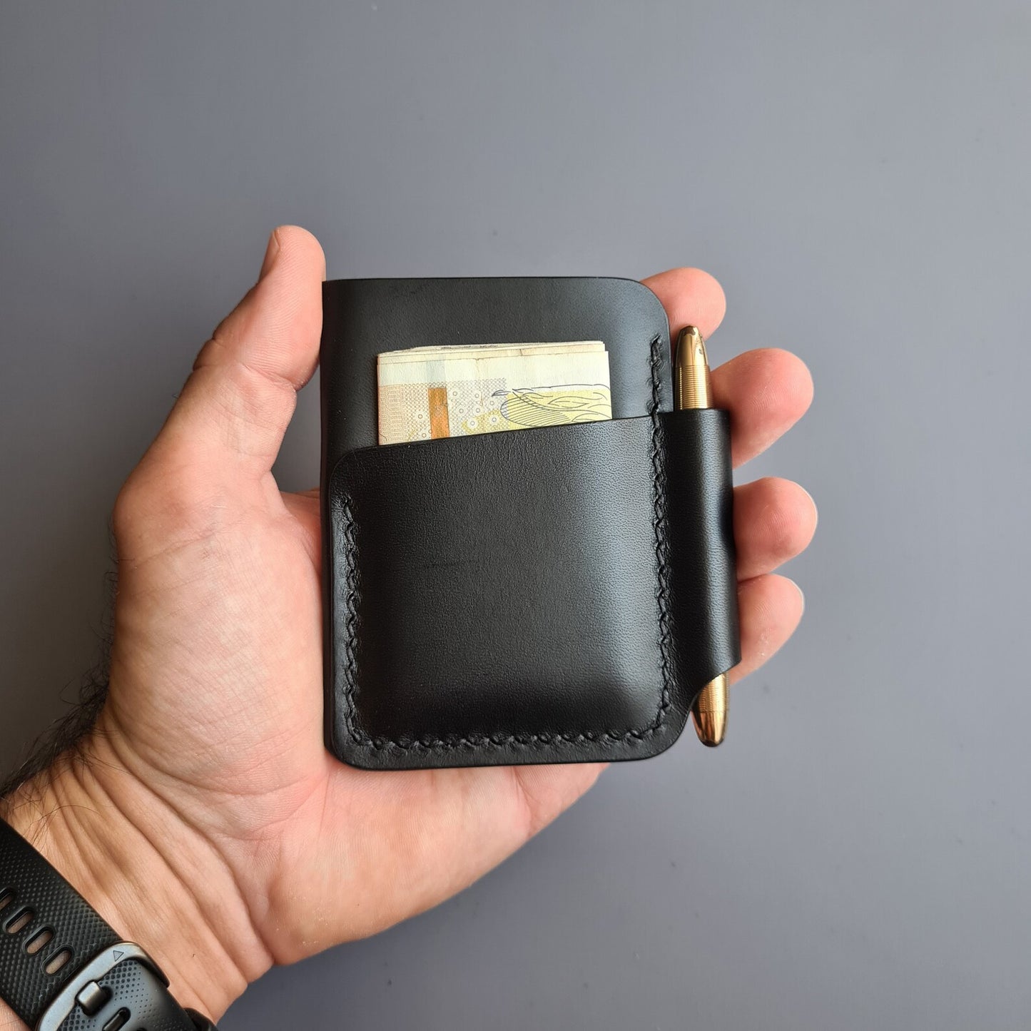 Leather Edc Wallet With Pen Slot & Coin Pocket