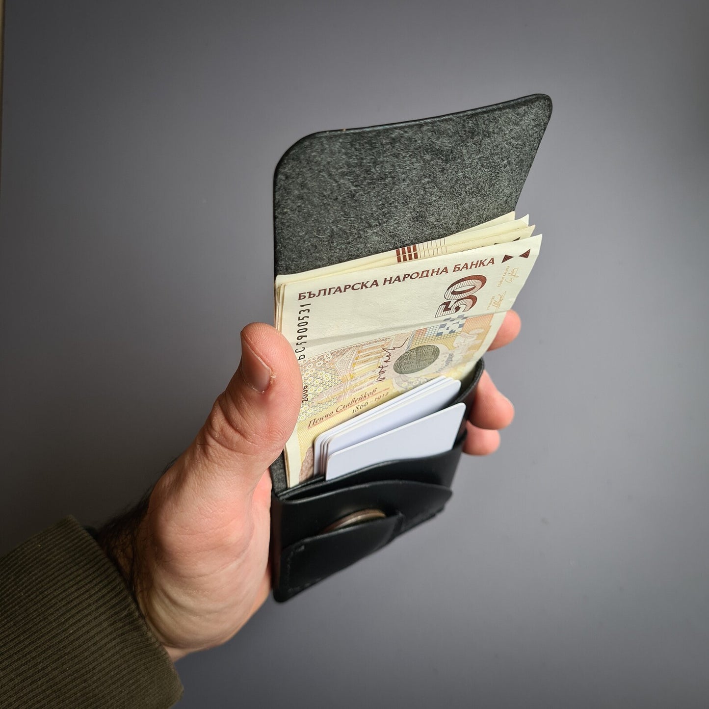 Edc Leather Wallet With Coin Pocket