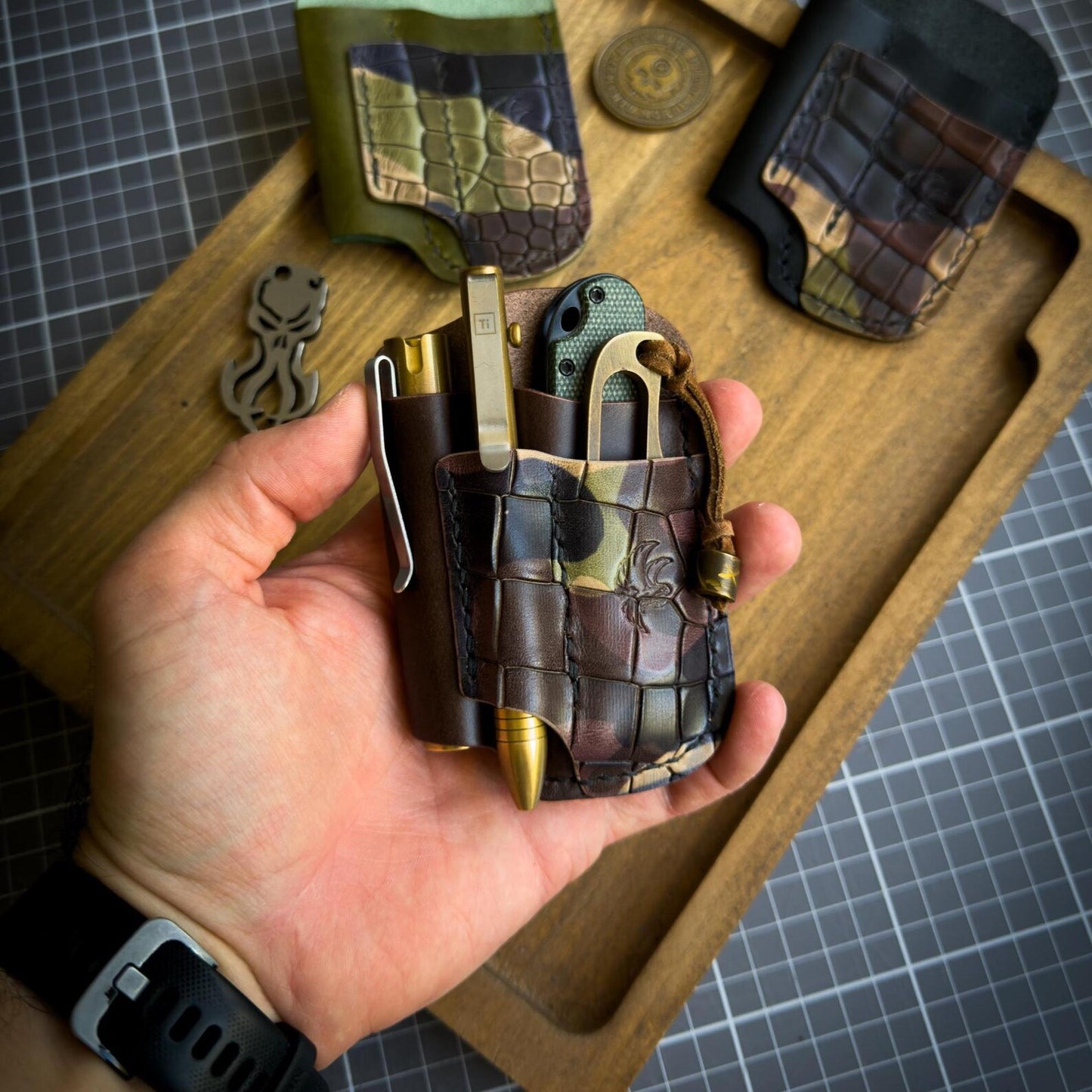 Crocco Embossed Leather Edc Pocket Organizer