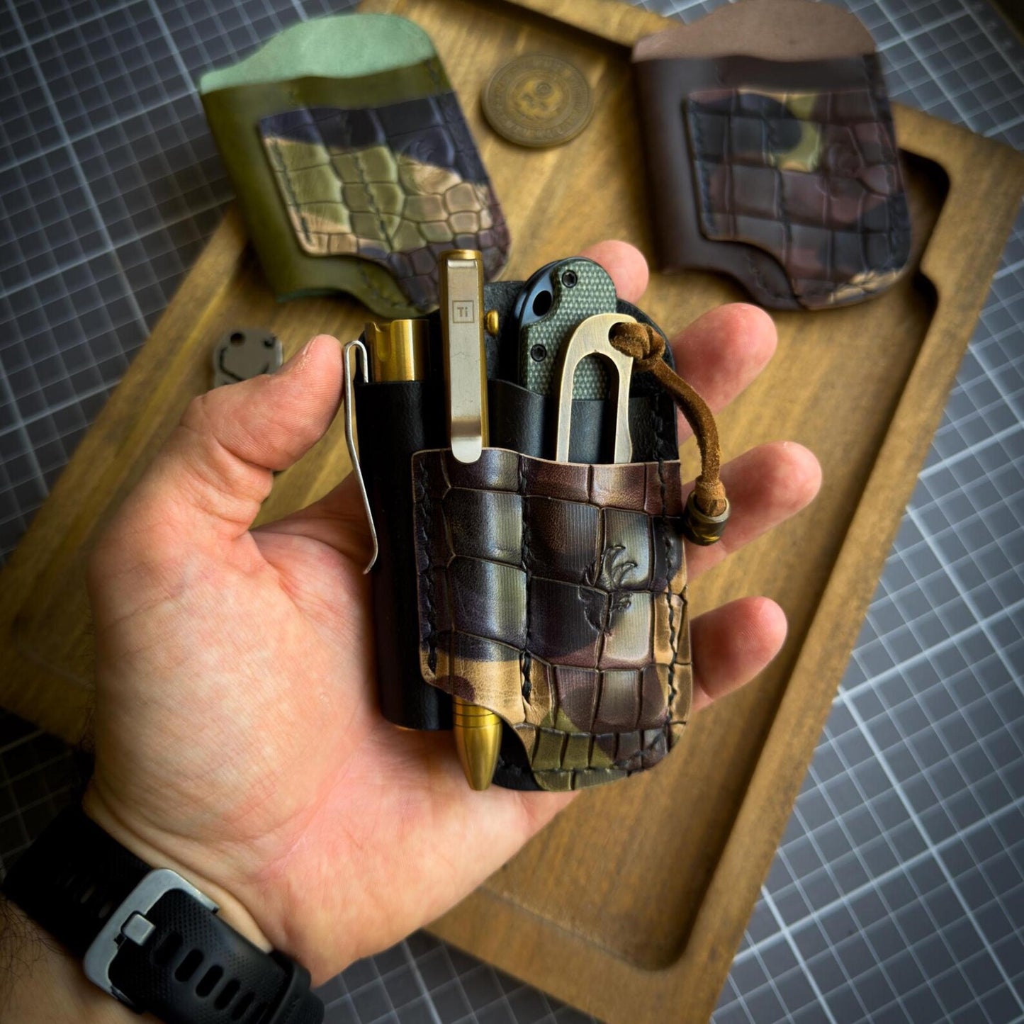 Crocco Embossed Leather Edc Pocket Organizer