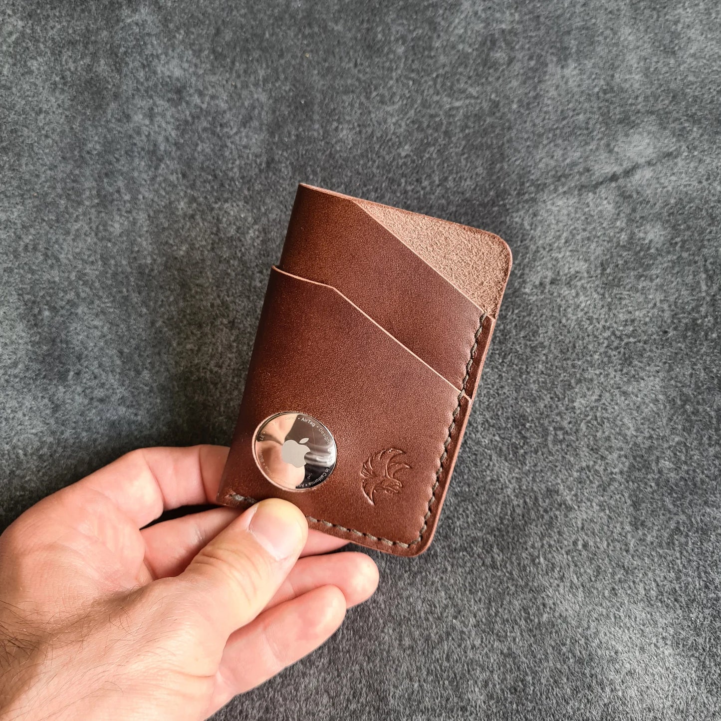 Handmade Leather Wallet With a Slot For an AirTag