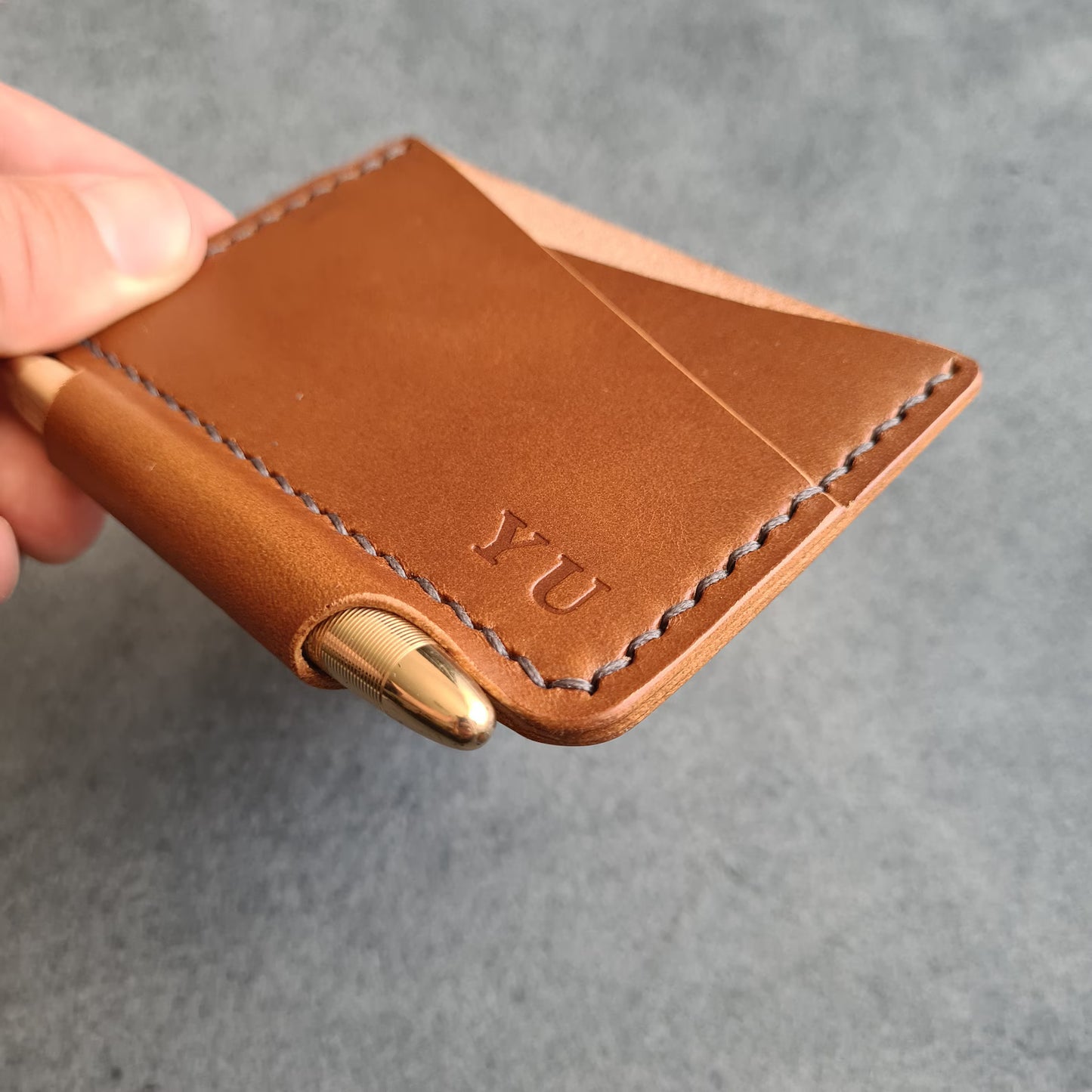 Personalized Minimalist Leather Wallet With Pen Slot