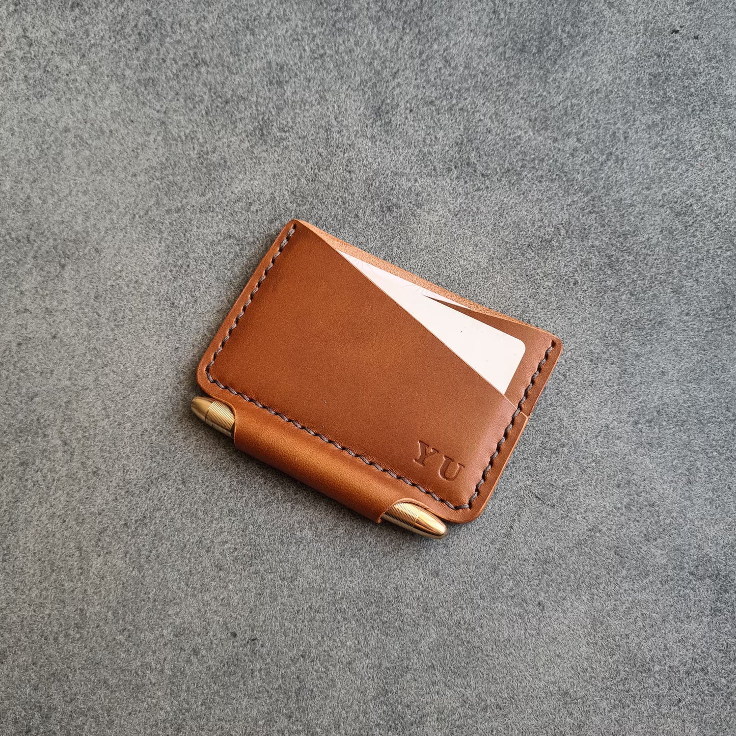 Personalized Minimalist Leather Wallet With Pen Slot