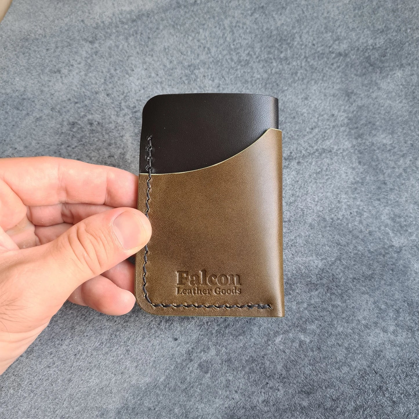 Black & Olive Green Minimalist Leather Wallet