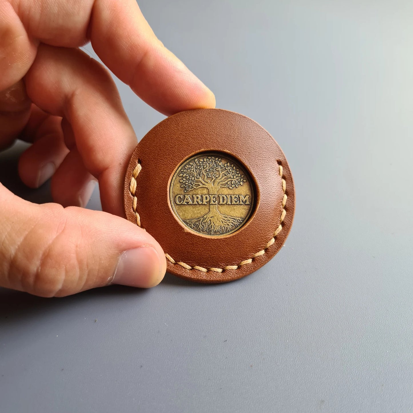 Leather Coin Holder with Cut-out Hole