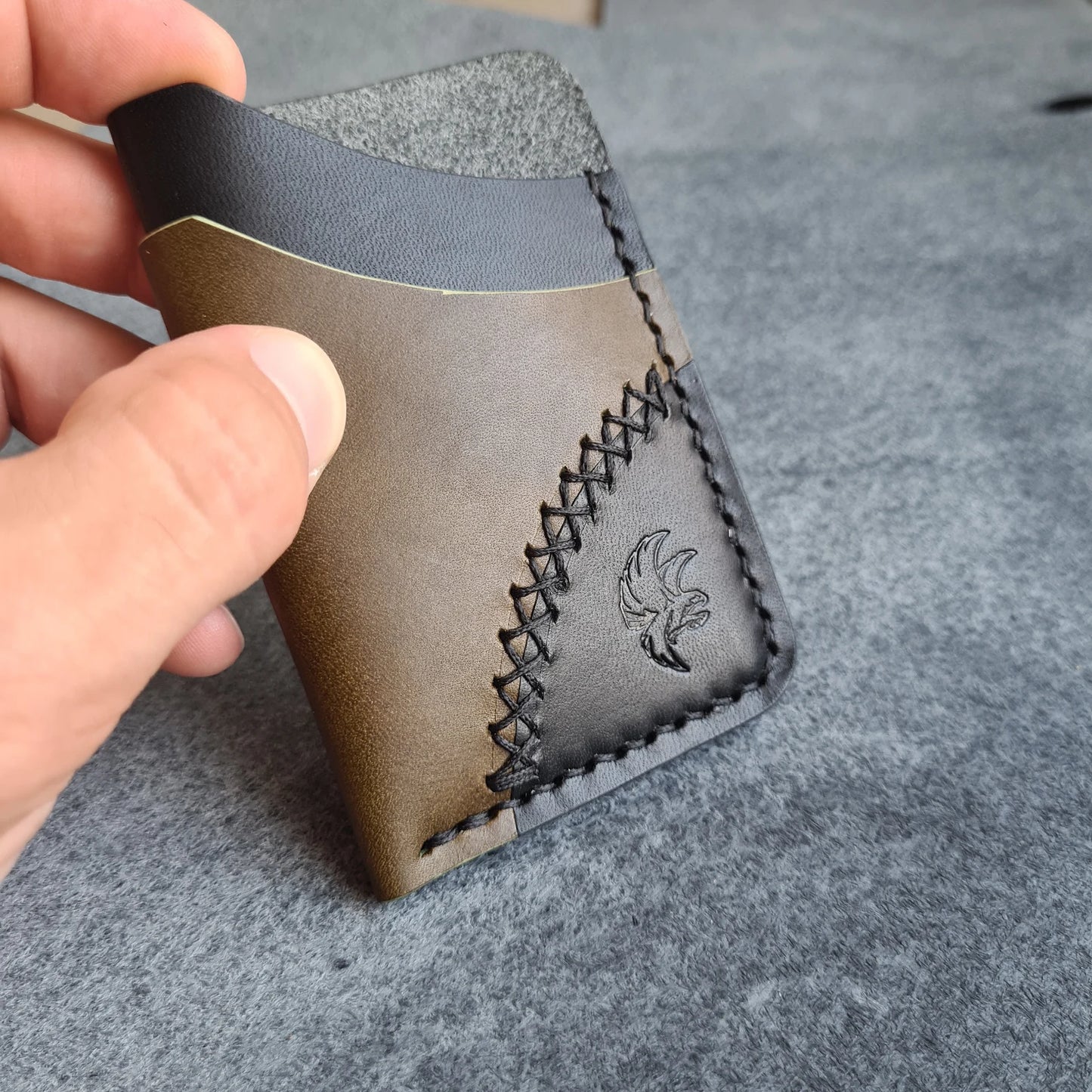 Black & Olive Green Minimalist Leather Wallet