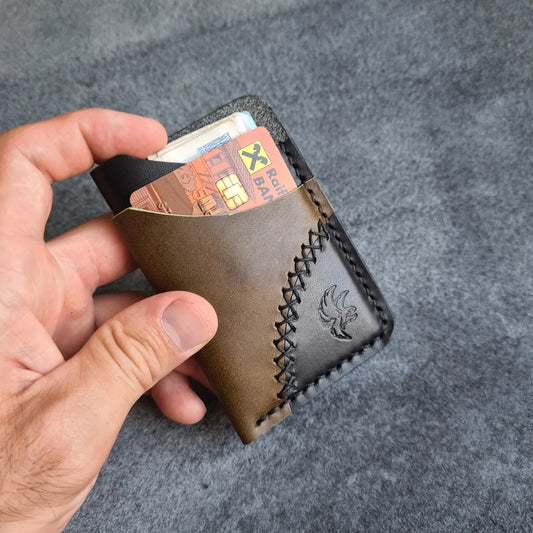 Black & Olive Green Minimalist Leather Wallet