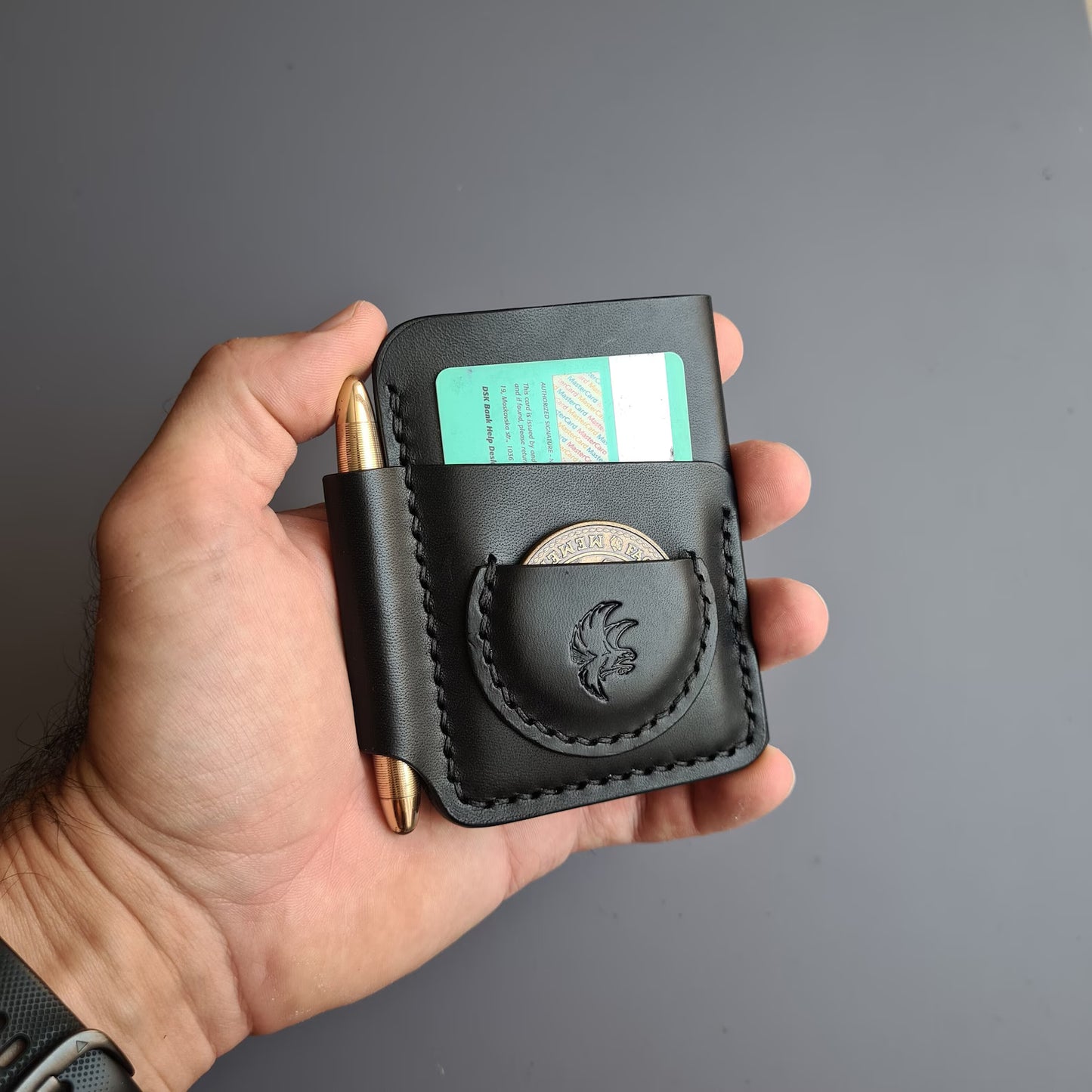 Leather Edc Wallet With Pen Slot & Coin Pocket