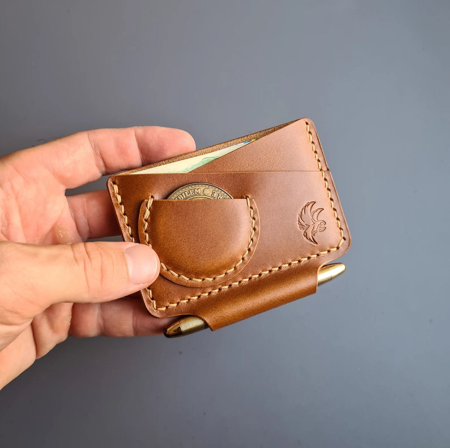 Leather EDC Wallet With Pen Slot & Coin Pocket