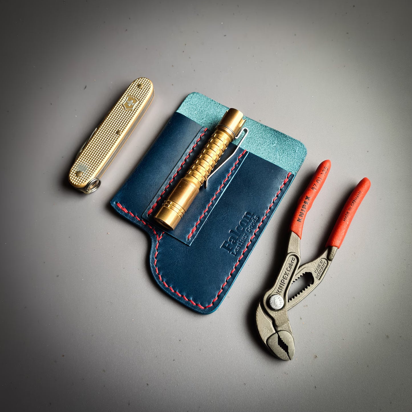 Leather Sheath for Knipex Pliers(Cobra 125),SAK and a Flashlight