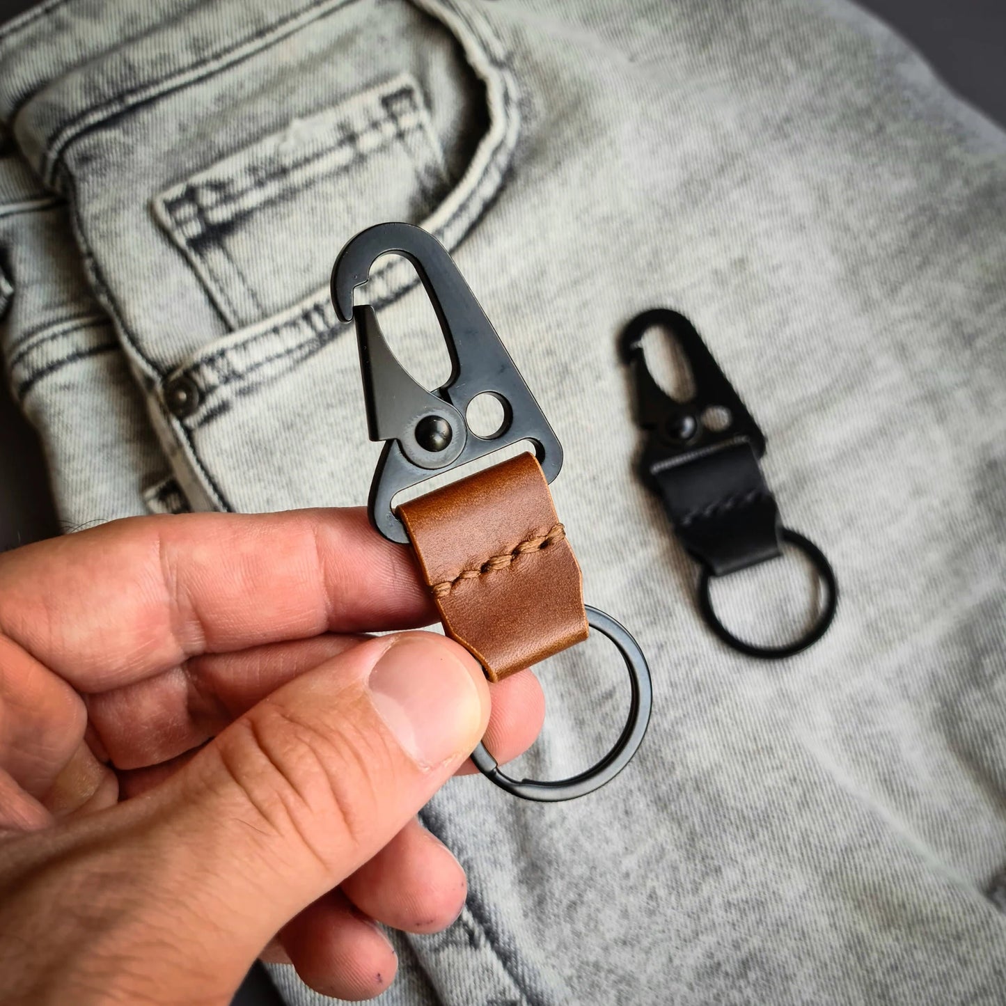 Leather Keychain with Tactical Carabiner