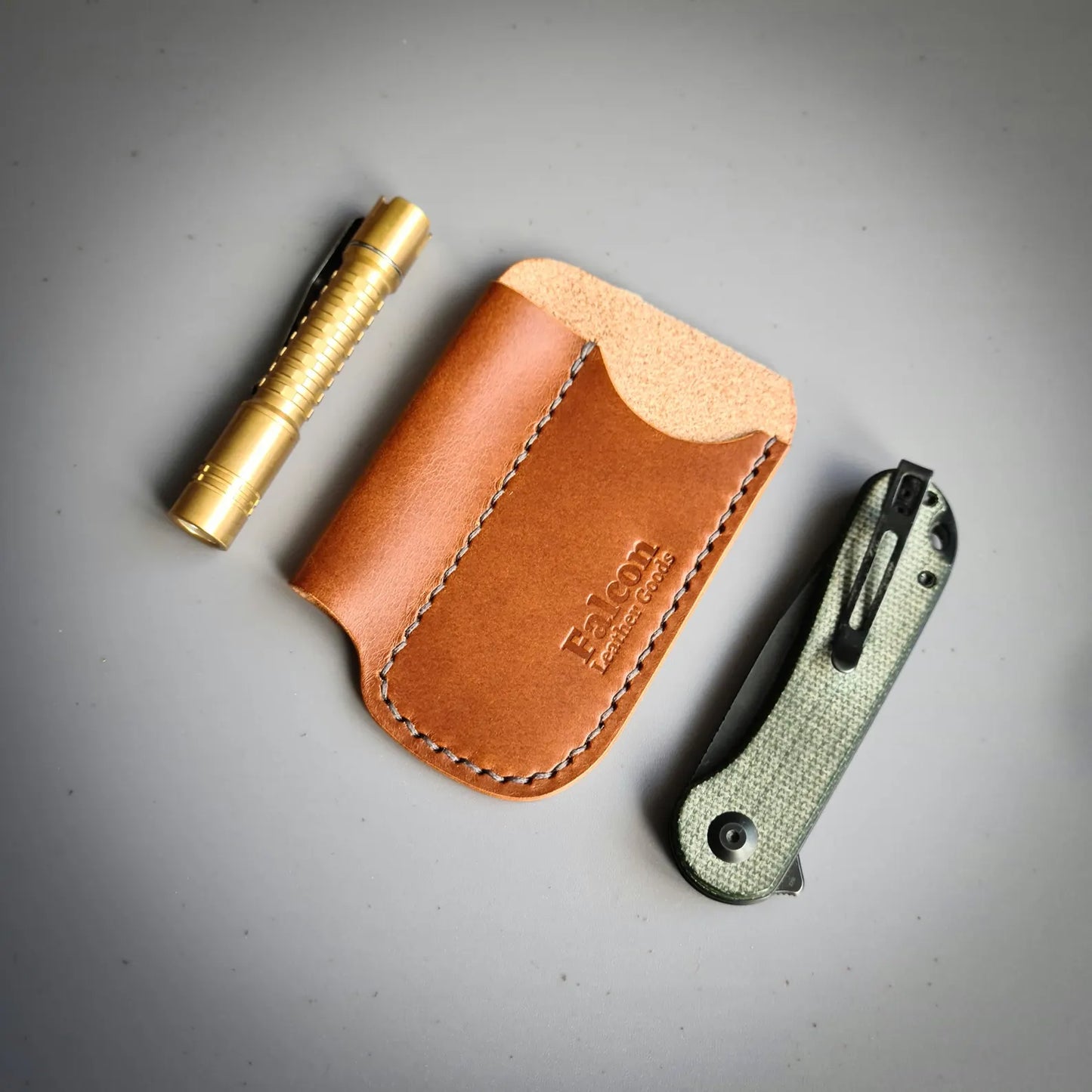 Leather Sheath for a Flashlight and a Folding Knife with a Belt Loop