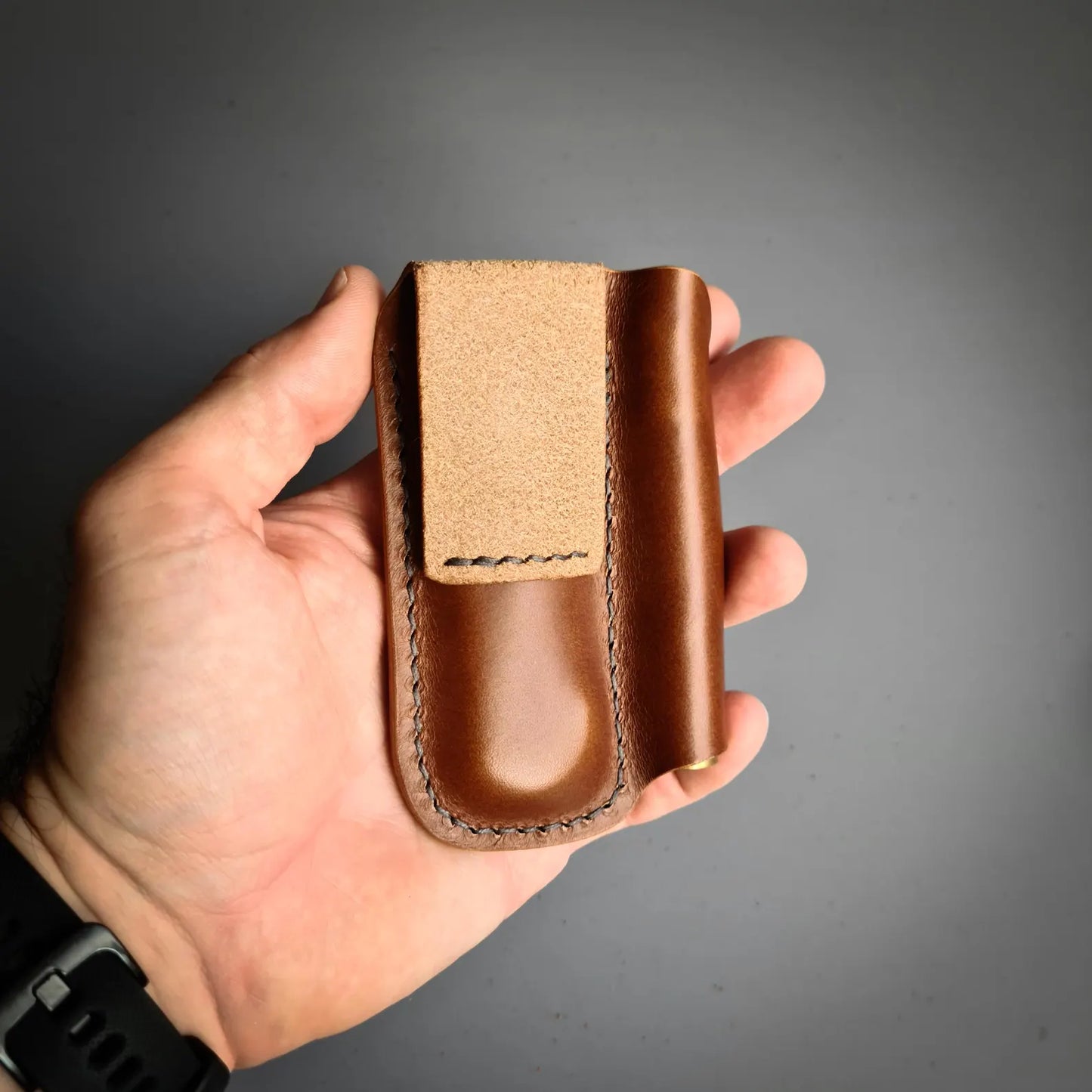Leather Sheath for a Flashlight and a Folding Knife with a Belt Loop