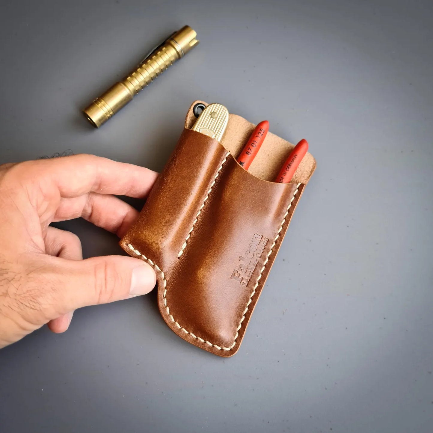 Leather Sheath for Knipex Cobra 125 and SAK With a Belt Loop