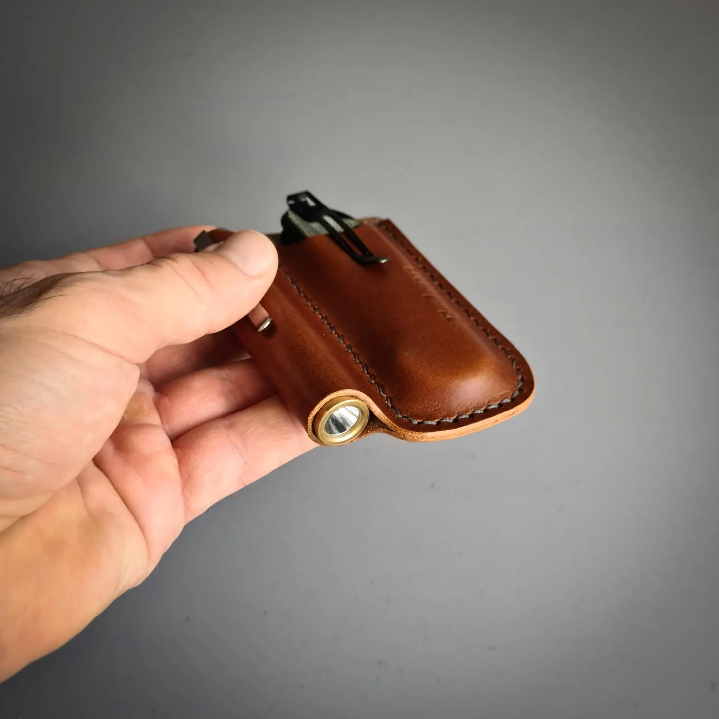 Leather Sheath for a Flashlight and a Folding Knife with a Belt Loop