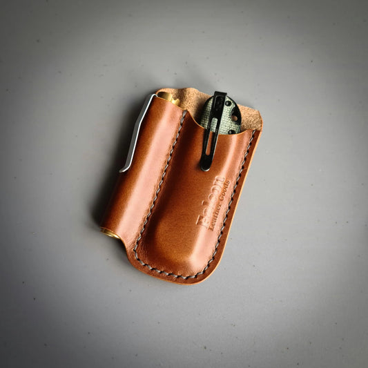 Leather Sheath for a Flashlight and a Folding Knife with a Belt Loop