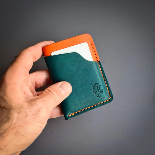 Dark Turquoise & Orange Leather Minimalist Wallet
