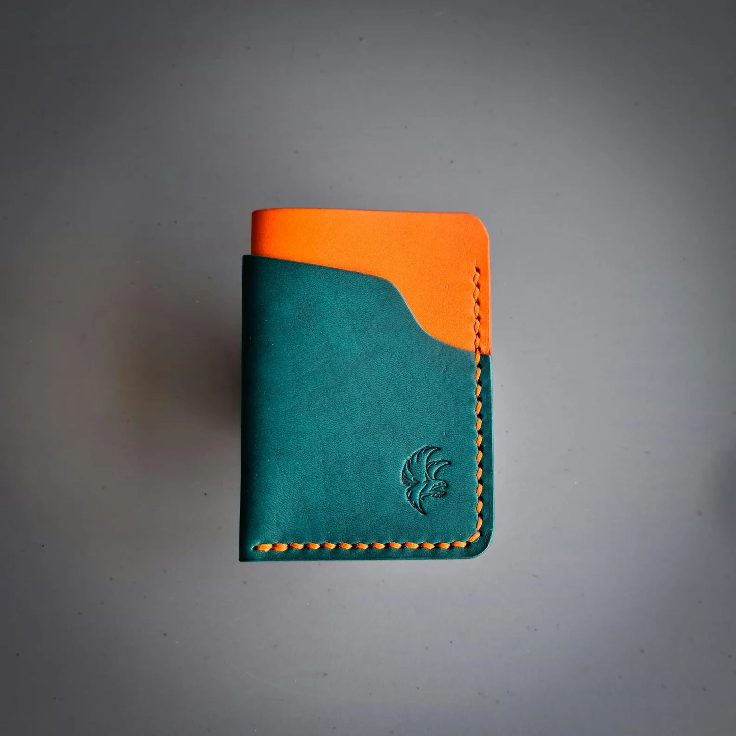 Dark Turquoise & Orange Leather Minimalist Wallet