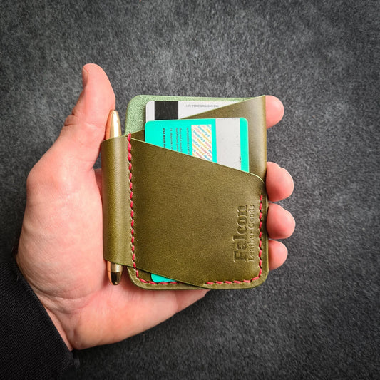 Edc Leather Wallet with Pen Slot for Fisher Space Pen Bullet