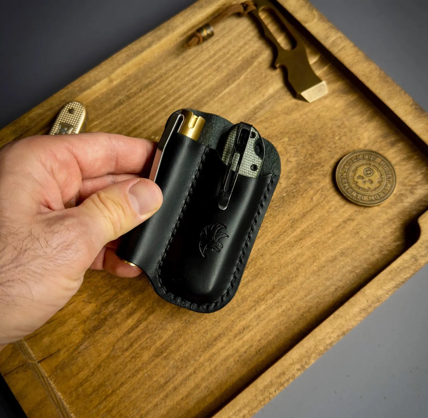 Leather Sheath for a Flashlight & Folding Knife