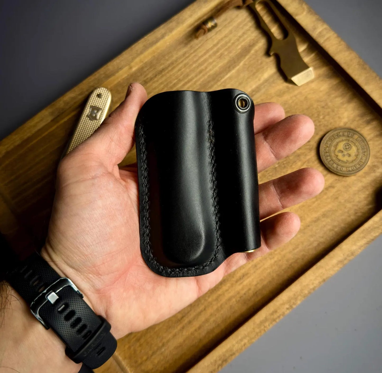 Leather Sheath for a Flashlight & Folding Knife