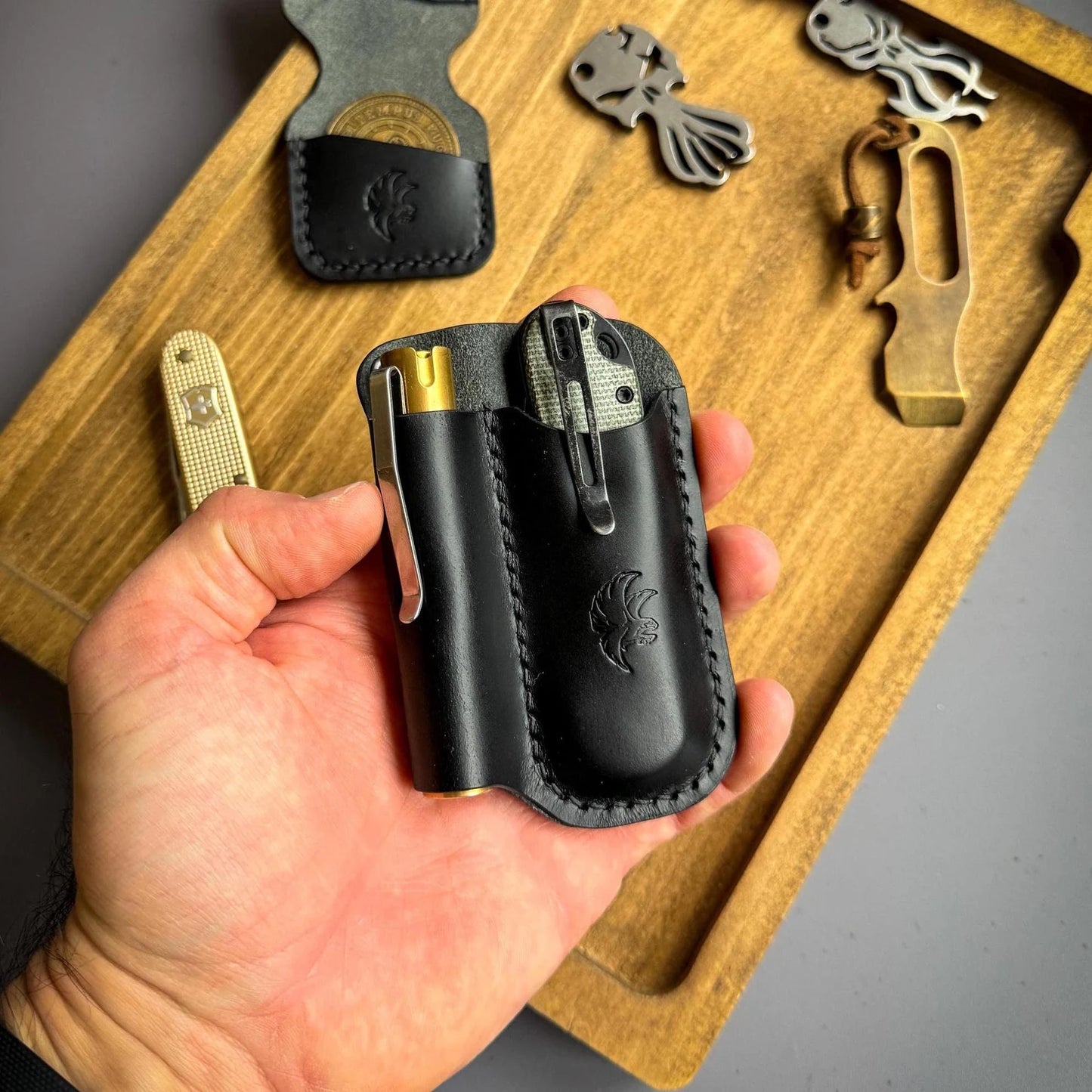Leather Sheath for a Flashlight & Folding Knife