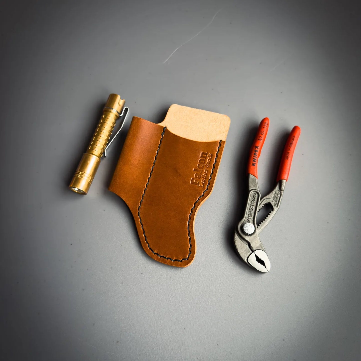 Leather Sheath With Belt Loop for Knipex Cobra 125 & Flashlight