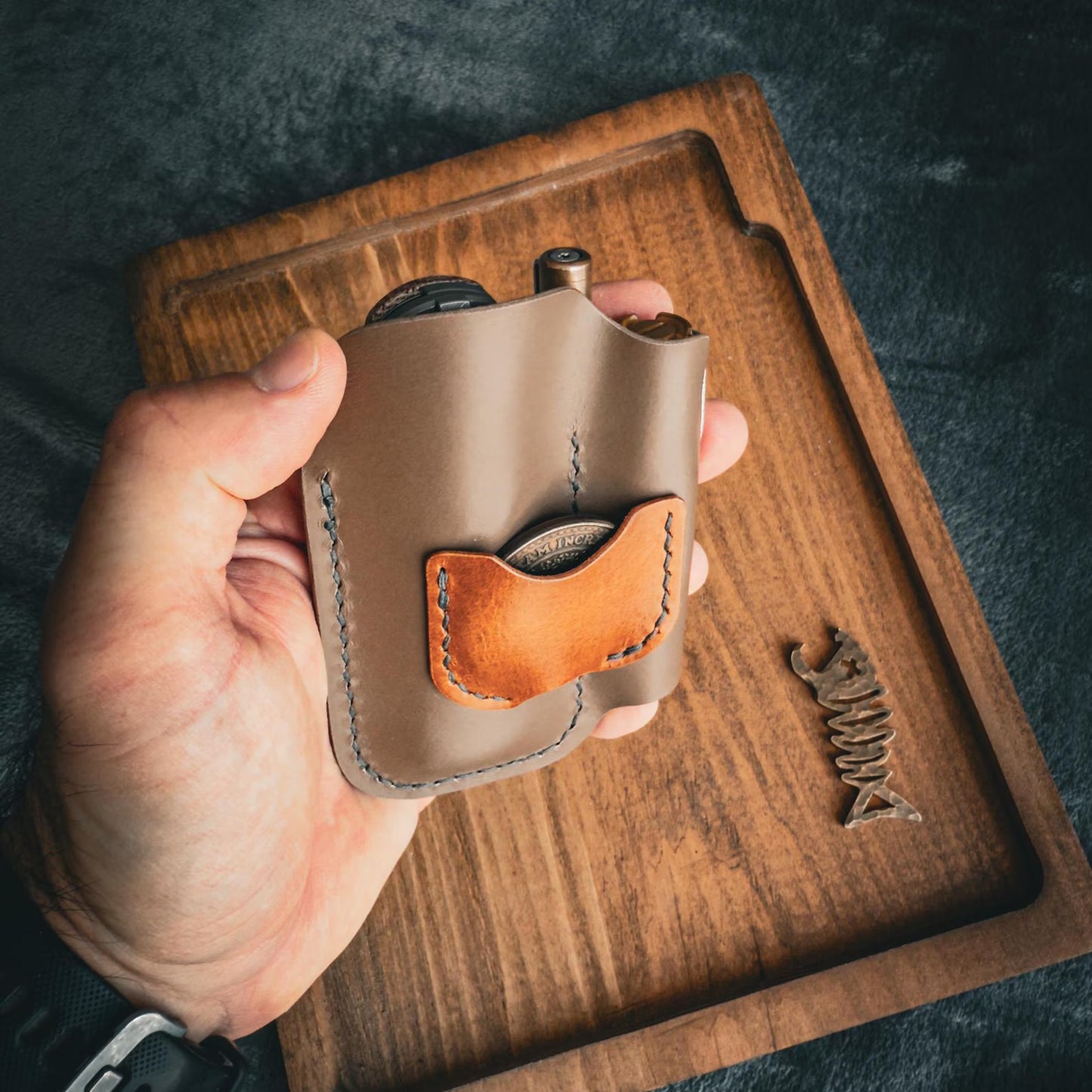 Leather Edc Pocket Organizer With Coin Slot