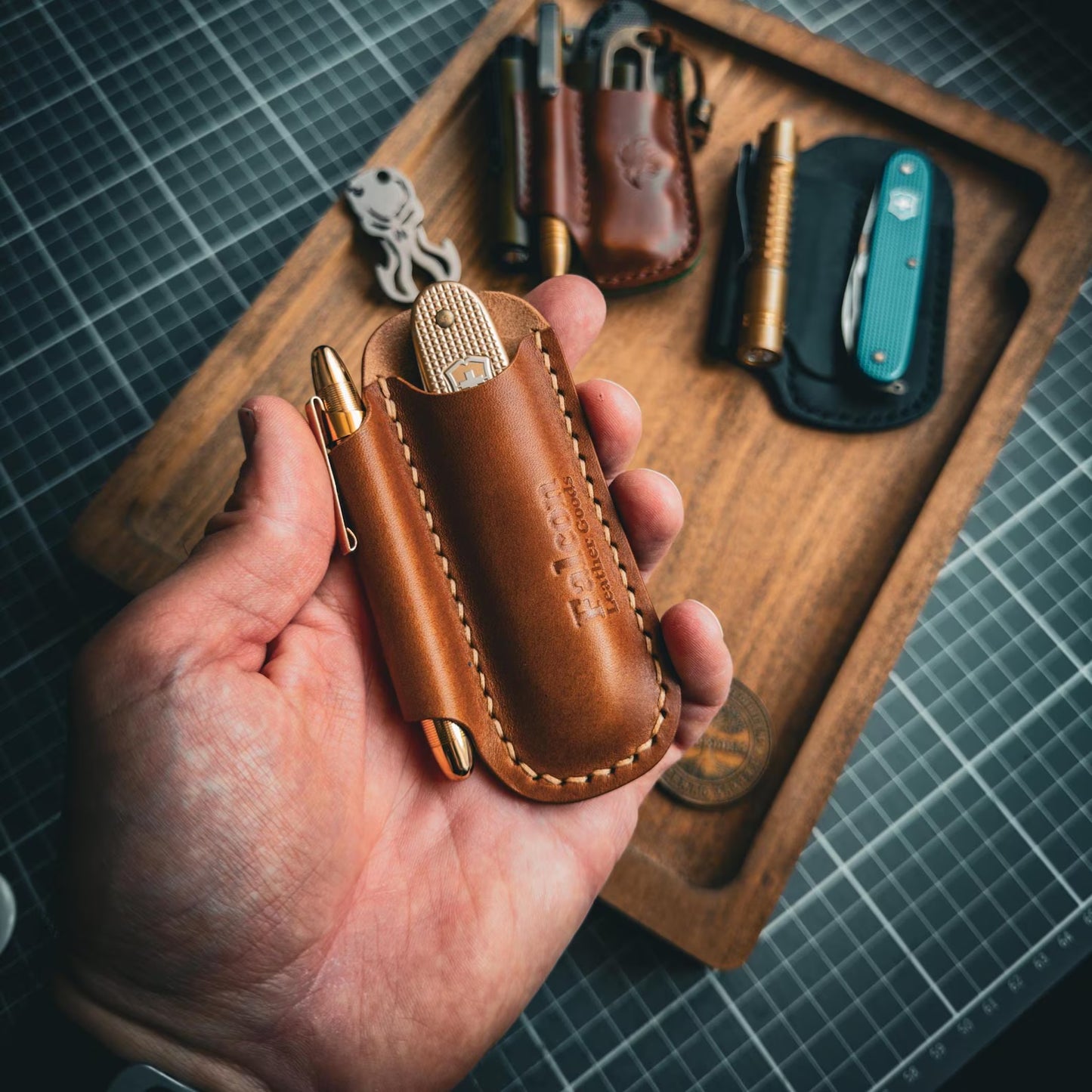 Leather EDC Organizer for Knife & Pen