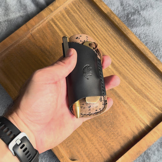 EDC Pocket Organizer for Knife, Pen & Prybar Tool - Black & Cork Taupe Leather