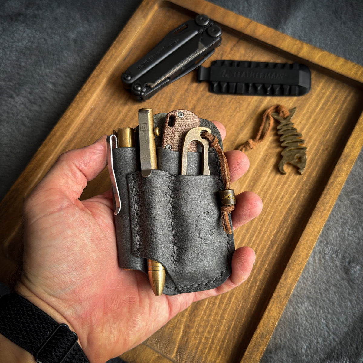 Handmade Gray Leather organizer