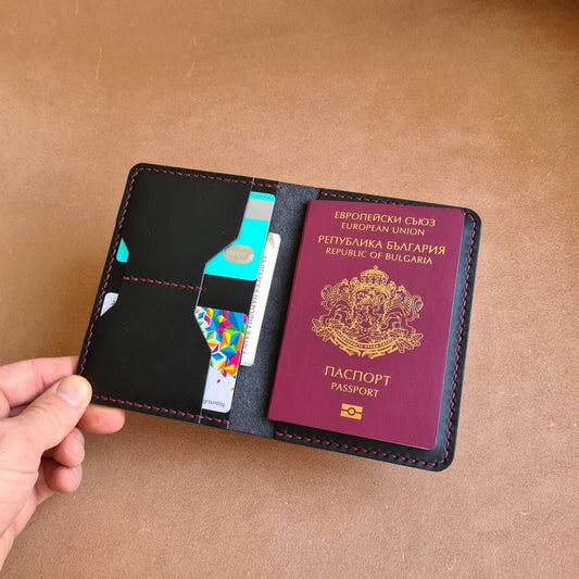 Leather passport wallet with card compartments