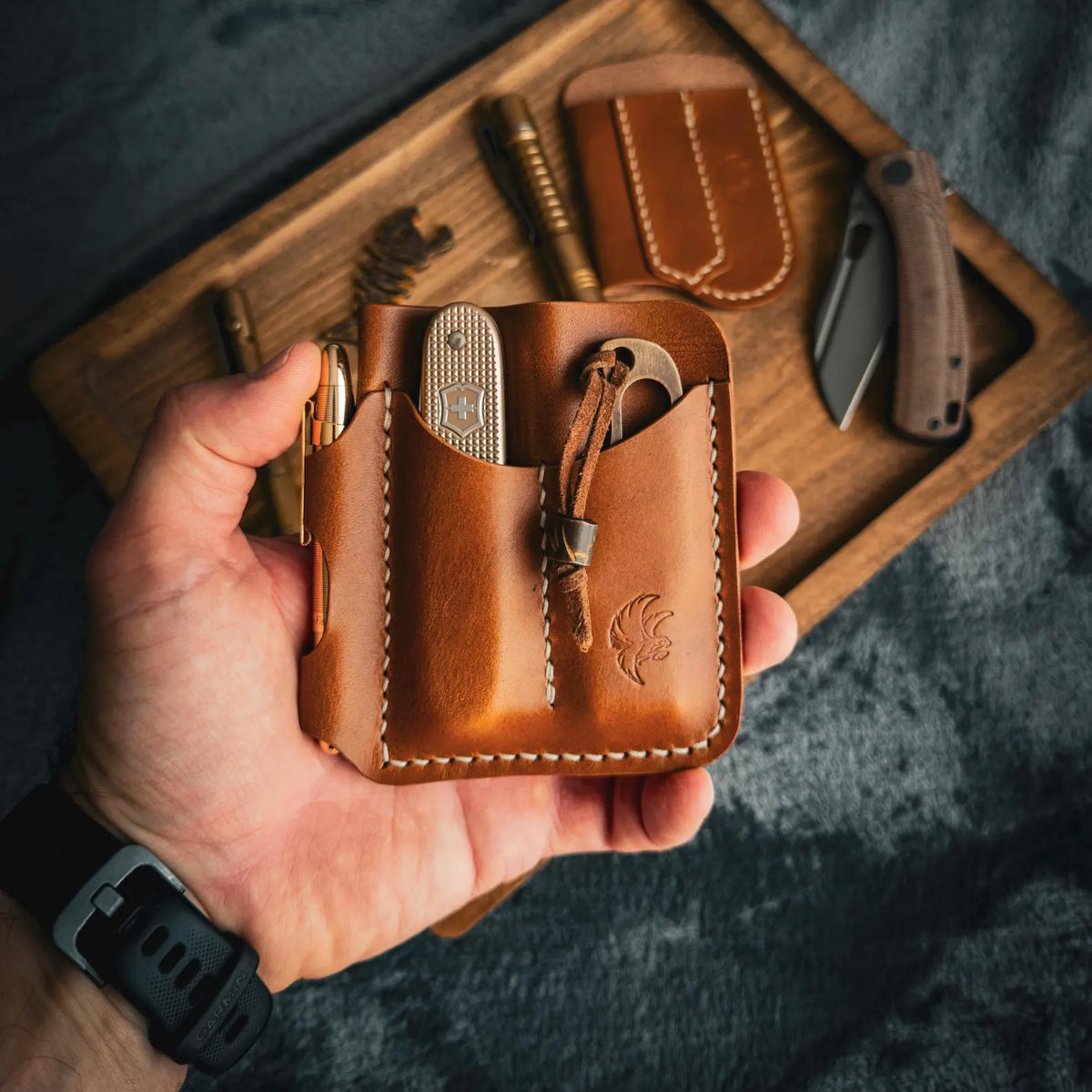 Handmade full grain leather EDC caddy pocket organizer