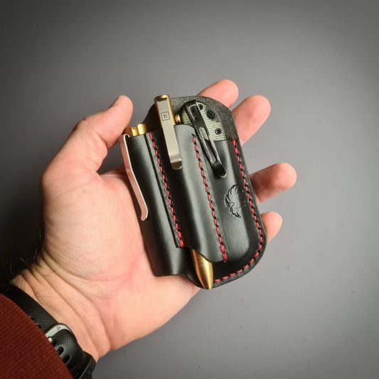 Leather EDC Pocket Organizer | Handmade Full Grain Leather Knife, Pen & Flashlight Holder