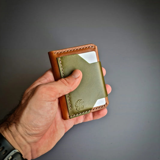 Two-tone handmade full grain leather bifold wallet