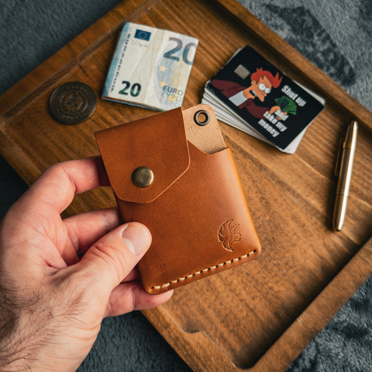 Leather EDC Wallet with Snap Closure | Handmade Full Grain Leather Wallet