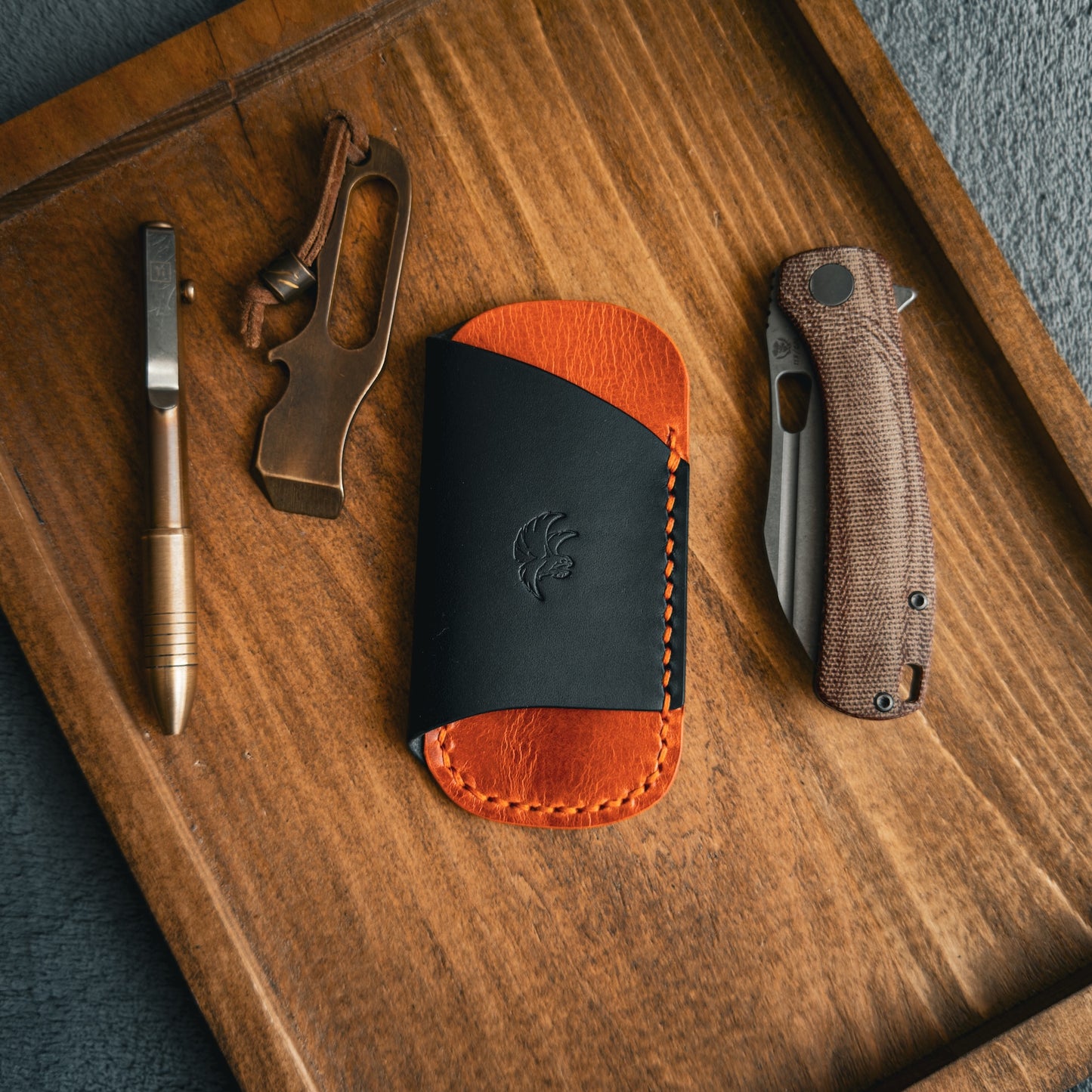EDC Pocket Organizer for Knife, Pen & Prybar Tool - Black & Orange