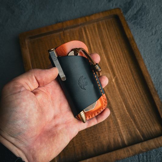 EDC Pocket Organizer for Knife, Pen & Prybar Tool - Black & Orange